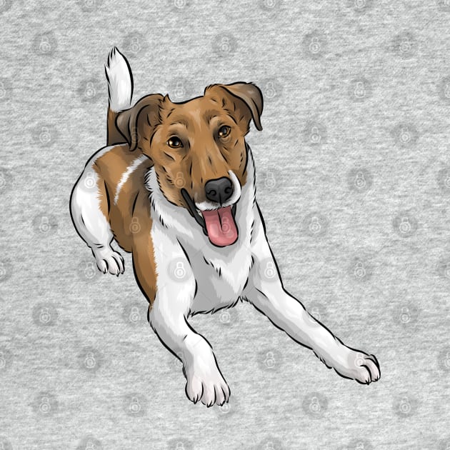 Happy Smooth Fox Terrier | White and Tan | Cute Dog Art by Shirin Illustration